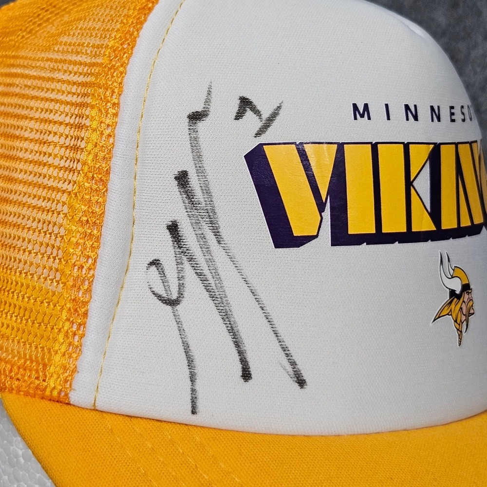 Minnesota Vikings Trucker Hat Yellow White Signed Snapback Collector Greg Joseph